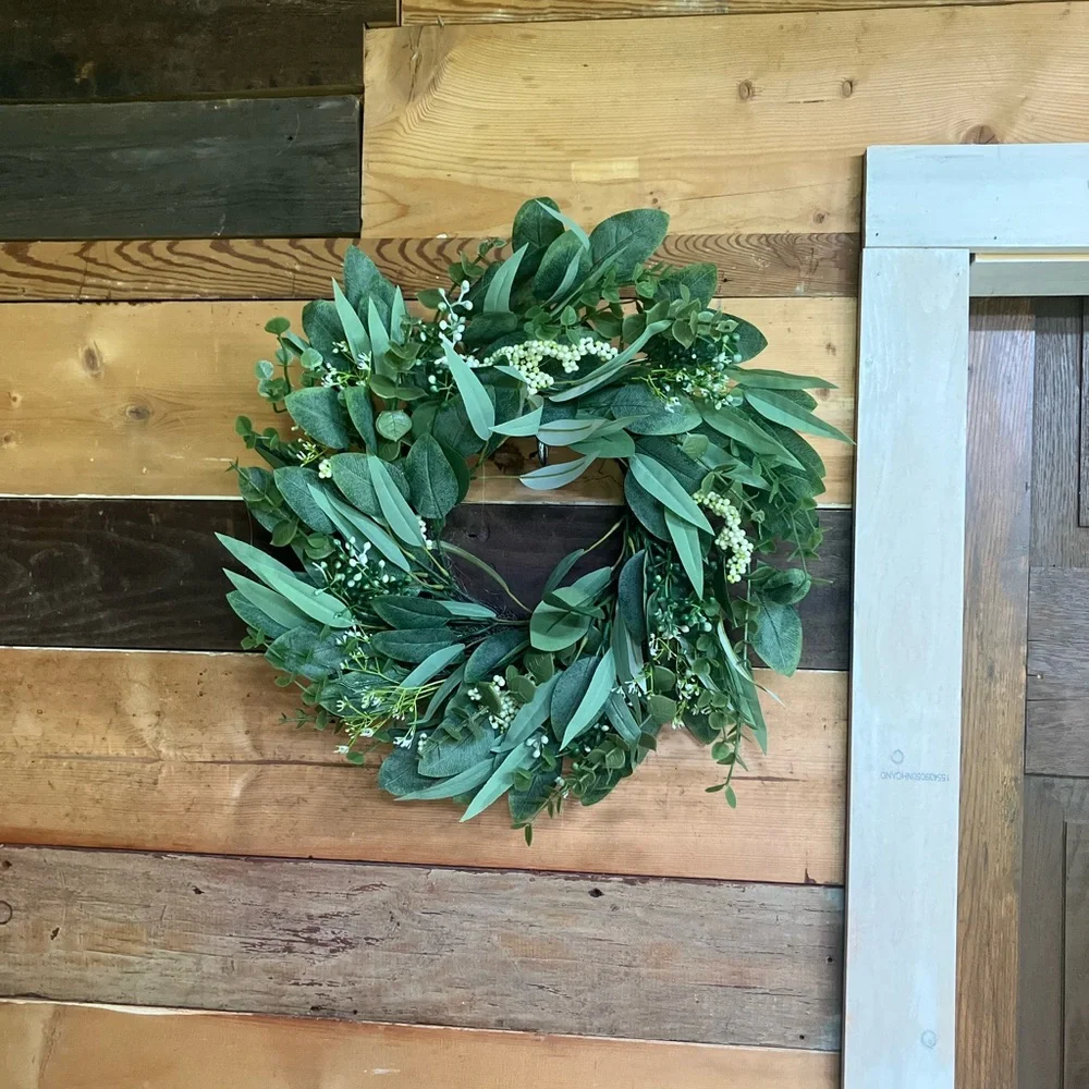 Faux Eucalyptus leaves and white berries wreath 20”